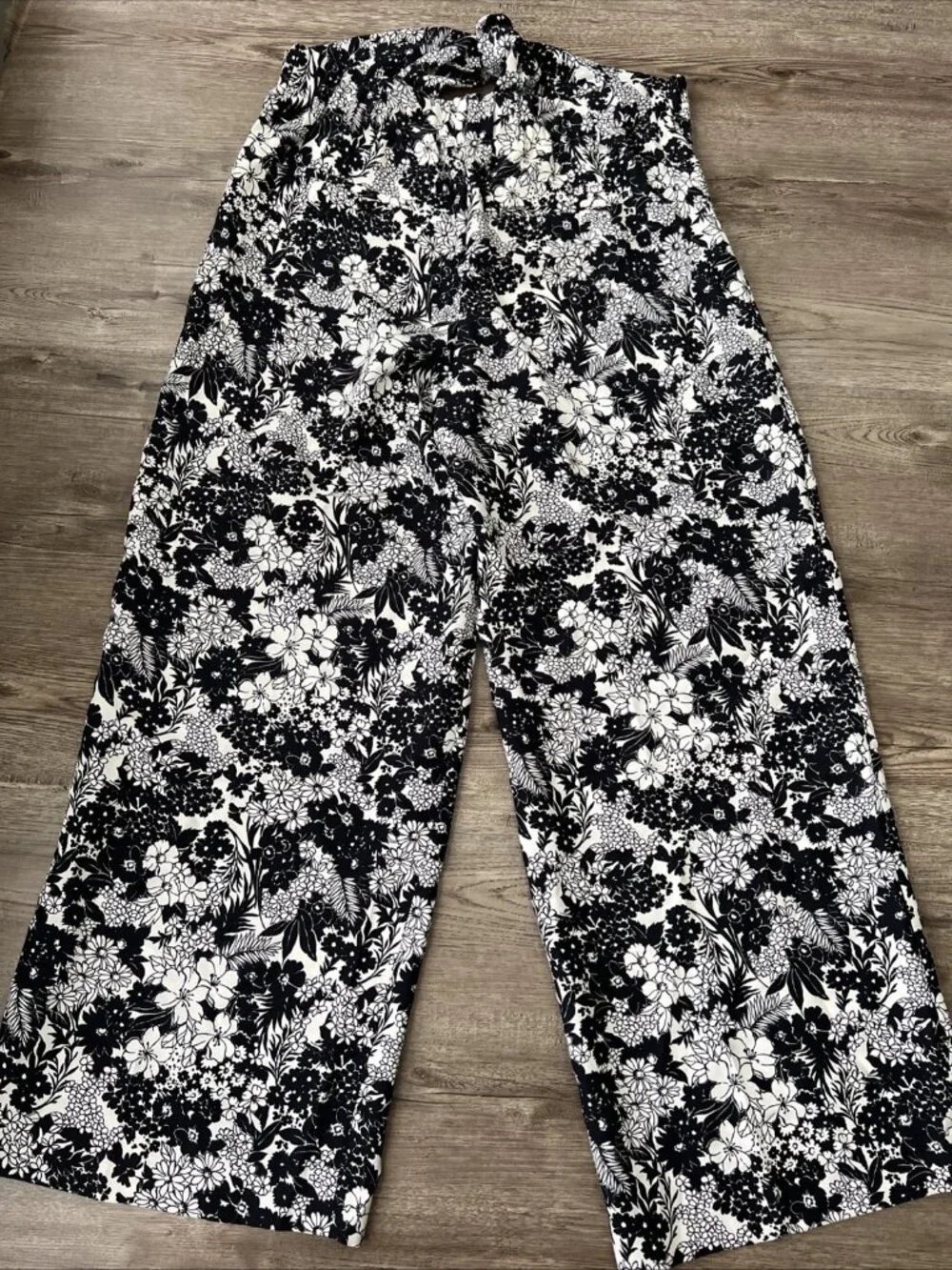 Ann Taylor Wide Leg Floral Pants Waist Tie Full Length Womens Large New